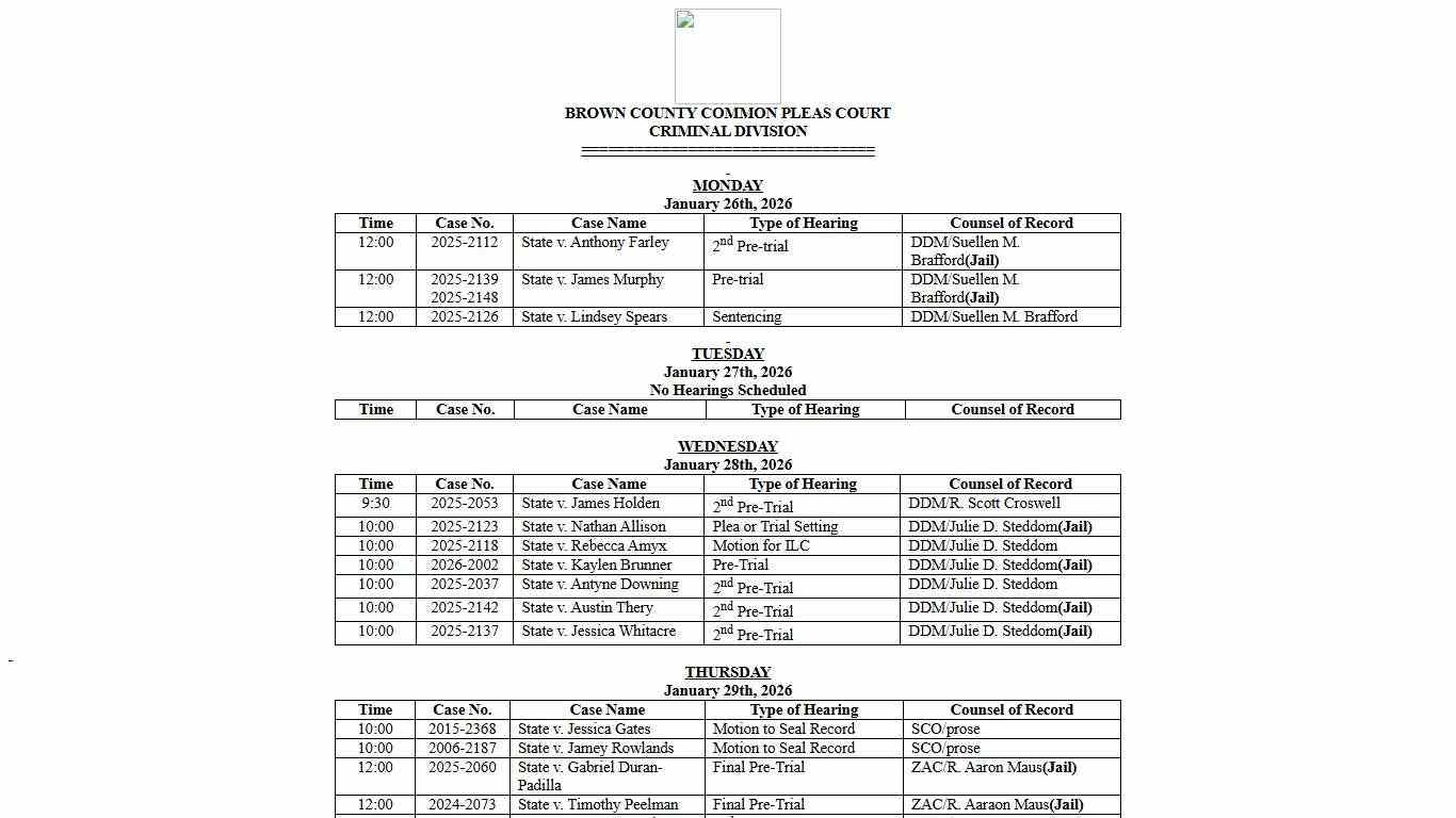 friday - Brown County Ohio Common Pleas Court